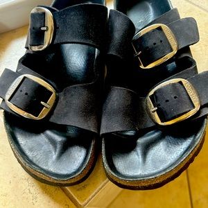 𝅺BIRKENSTOCK Women's Arizona Double Buckle Cork Black Sandals Sz9.5